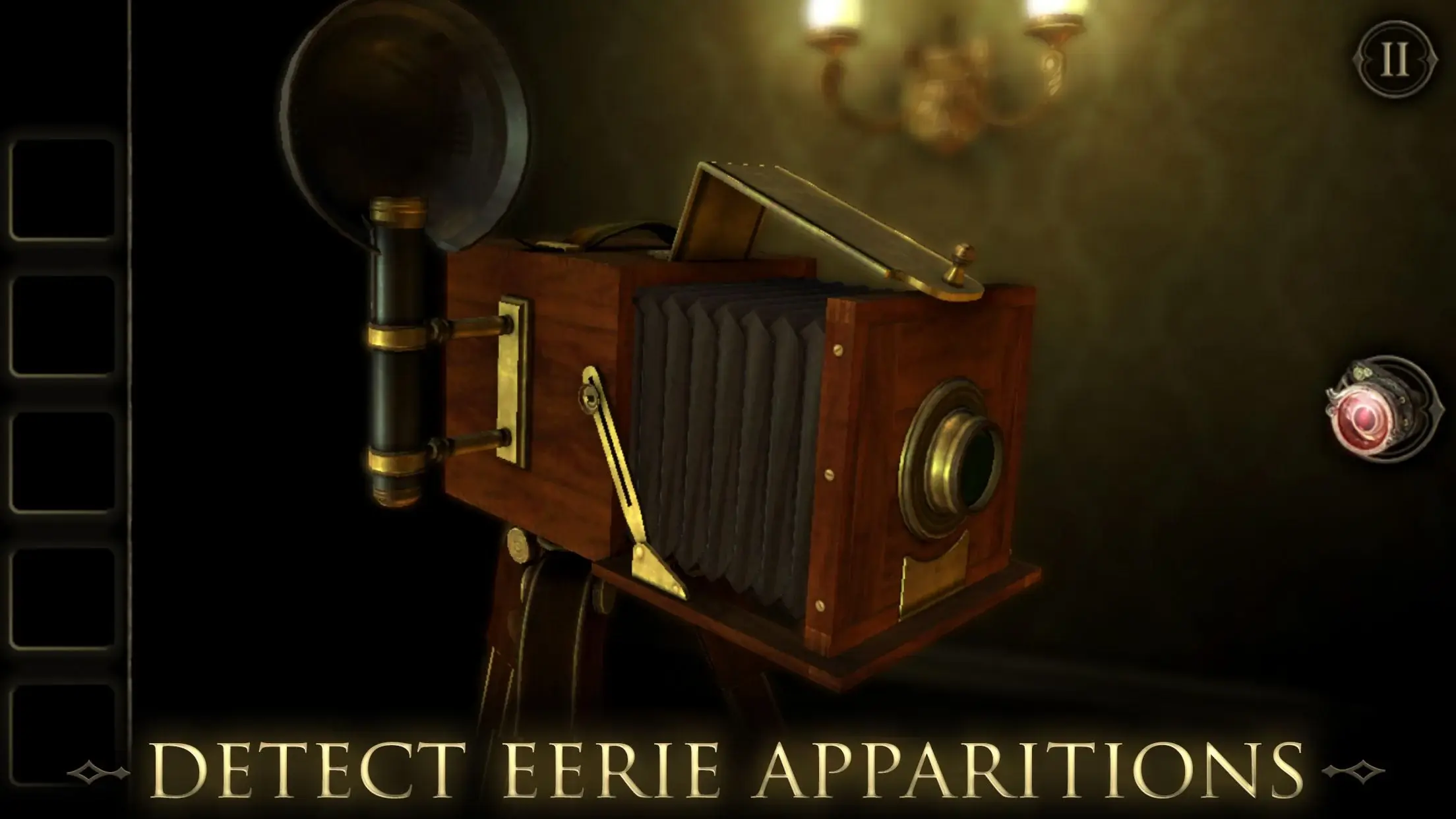 Zbliżenie na skomplikowany mechanizm zagadki z The Room Two, wykonany z drewna i metalu w mrocznym oświetleniu