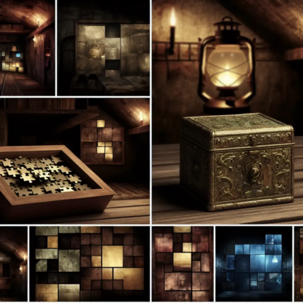 Ciemne, drewniane pomieszczenie z tajemniczym stołem i pudełkiem z zagadką z gry The Room Two