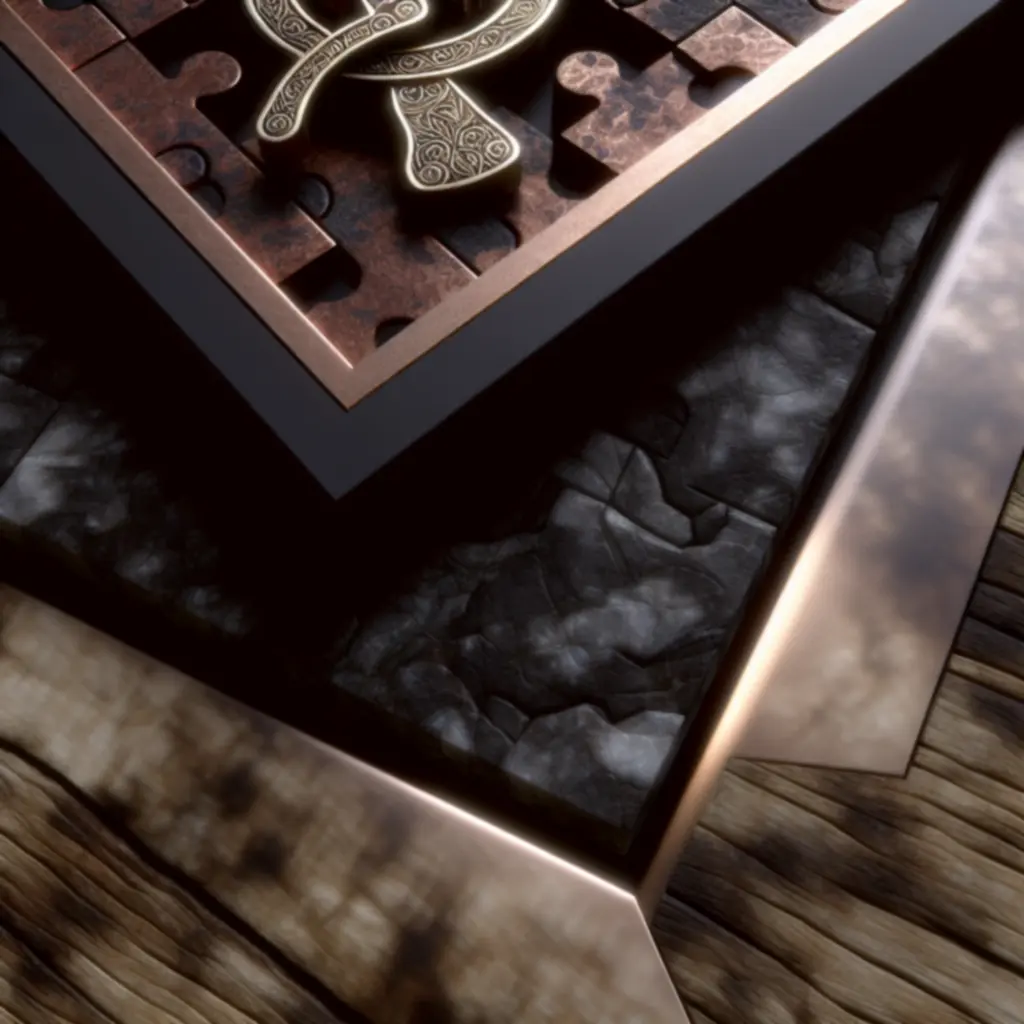 Mroczna tapeta z miedzianym motywem inspirowanym mechanizmami z The Room Two